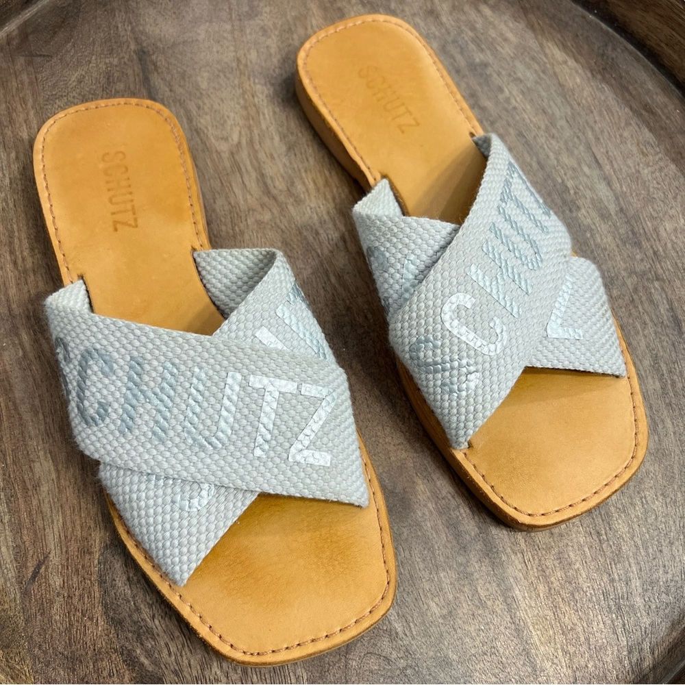 Schutz Women’s Flat Slides - Logo On Straps Size US 6/EUR38/ BRA36